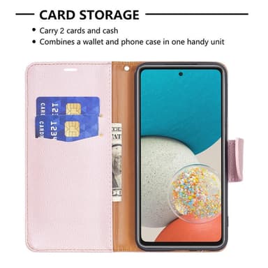 SKALO Samsung A53 5G Premium Litchi Lompakkokotelo - Ruusukulta
