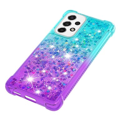 SKALO Samsung A53 5G Juoksuhiekka Glitter Sydämet TPU kuori - Turkoosi-Violetti
