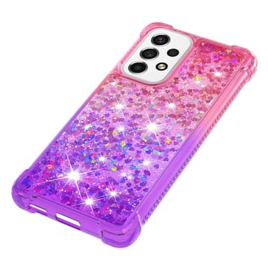 SKALO Samsung A53 5G Juoksuhiekka Glitter Sydämet TPU kuori - Pinkki-Violetti