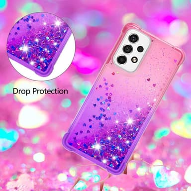 SKALO Samsung A53 5G Juoksuhiekka Glitter Sydämet TPU kuori - Pinkki-Violetti