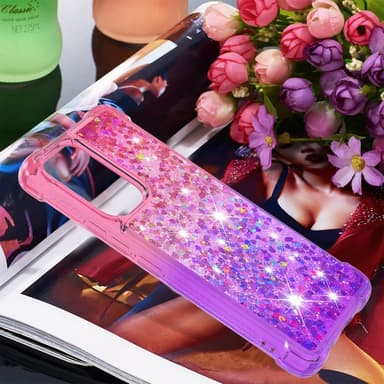 SKALO Samsung A53 5G Juoksuhiekka Glitter Sydämet TPU kuori - Pinkki-Violetti