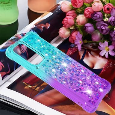 SKALO Samsung A53 5G Juoksuhiekka Glitter Sydämet TPU kuori - Turkoosi-Violetti