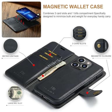 iPhone 14 Pro Max DG.MING Irrotettava 2-in-1-lompakkokuori