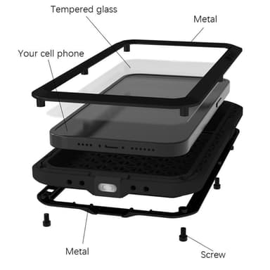 iPhone 14 Plus LOVE MEI Tehokas iskunkestävä kotelo metalli+silikoni+karkaistu lasi