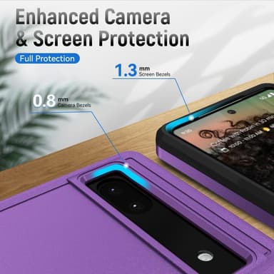 Google Pixel 6A iskunkestävä TPU+PC Kickstand Puhelinkotelo Autoon kiinnitettävä metallilevy - violetti/musta