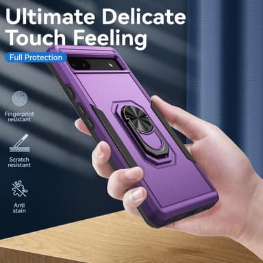 Google Pixel 6A iskunkestävä TPU+PC Kickstand Puhelinkotelo Autoon kiinnitettävä metallilevy - violetti/musta