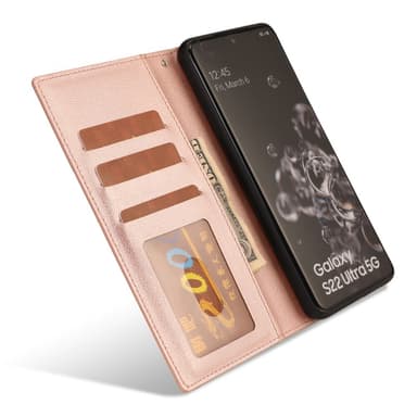 SKALO Samsung S23 Ultra DOLIZMA 2 in 1 magneettinen lompakkokotelo - Ruusukulta