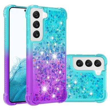 SKALO Samsung S23 Juoksuhiekka Glitter Sydämet TPU kuori - Turkoosi-Violetti