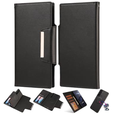 SKALO Samsung S23 DOLIZMA 2 in 1 magneettinen lompakkokotelo - Musta