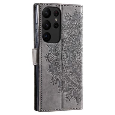 SKALO Samsung S23 Ultra Mandala lompakkokotelo - Harmaa