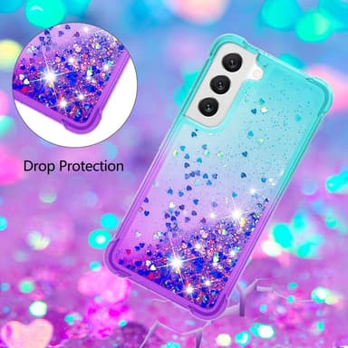 SKALO Samsung S23 Juoksuhiekka Glitter Sydämet TPU kuori - Turkoosi-Violetti