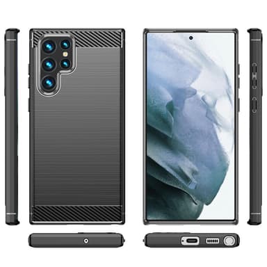 SKALO Samsung S23 Ultra Armor Carbon Iskunkestävä TPU suojakuori - Musta