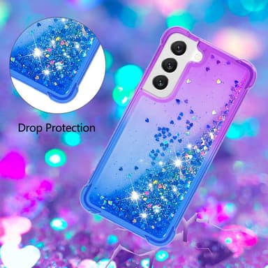 SKALO Samsung S23 Juoksuhiekka Glitter Sydämet TPU kuori - Violetti-Sininen