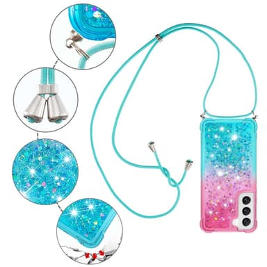 SKALO Samsung S23 Juoksuhiekka Glitter Mobile kaulapanta - Pinkki-Turkoosi
