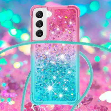 SKALO Samsung S23 Juoksuhiekka Glitter Mobile kaulapanta - Pinkki-Turkoosi