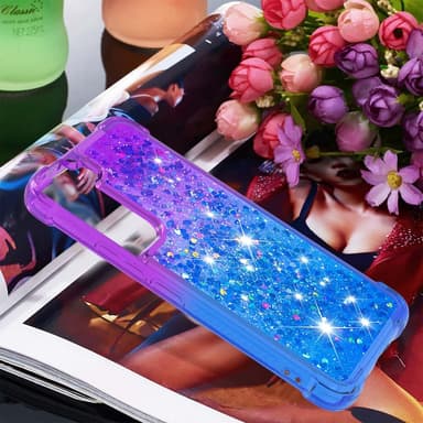 SKALO Samsung S23 Plus Juoksuhiekka Glitter Sydämet TPU kuori - Violetti-Sininen