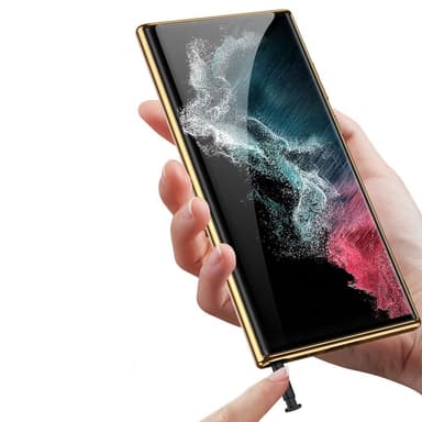 SKALO Samsung S23 Ultra PU-nahkainen Gold Edge Suojakuori - Vihreä