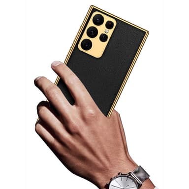 SKALO Samsung S23 Ultra PU-nahkainen Gold Edge Suojakuori - Vihreä