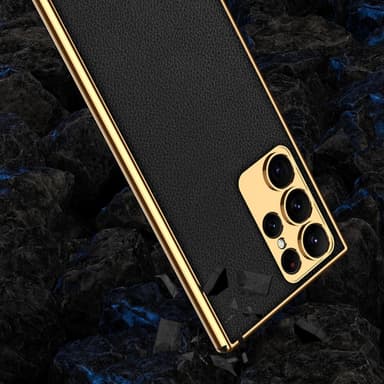 SKALO Samsung S23 Ultra PU-nahkainen Gold Edge Suojakuori - Vihreä