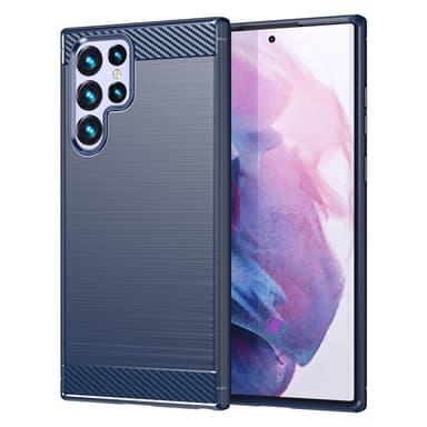 SKALO Samsung S23 Ultra Armor Carbon Iskunkestävä TPU suojakuori - Sininen