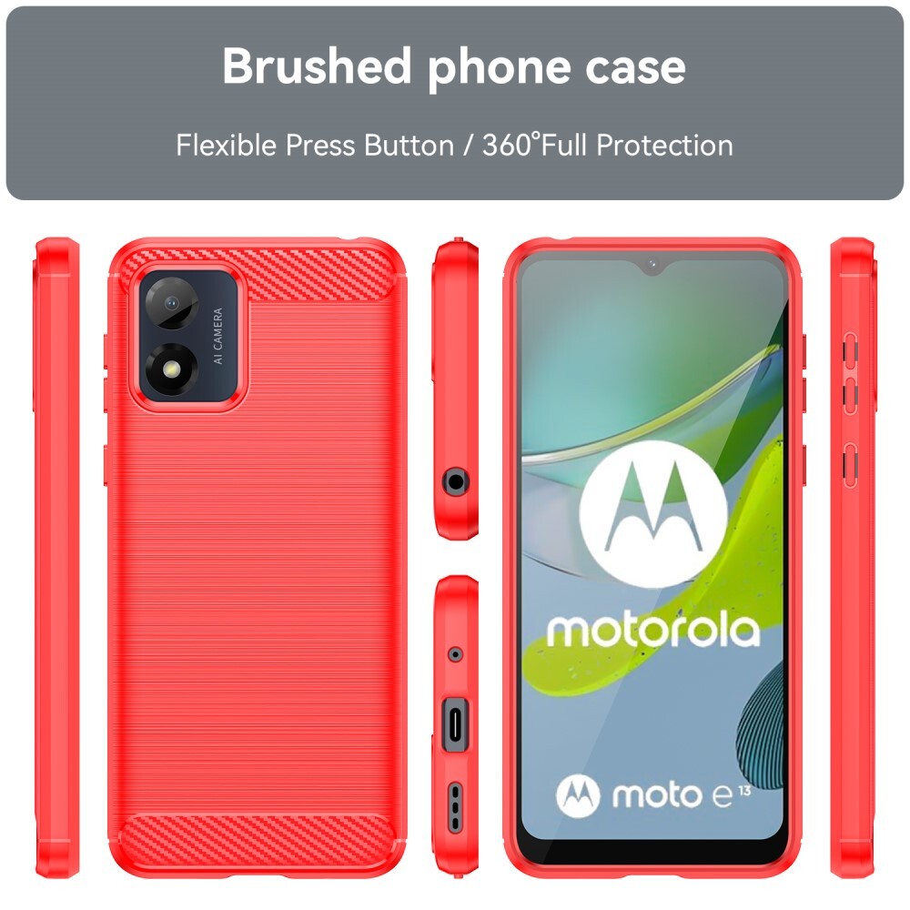 SKALO Motorola Moto E13 4G Armor Carbon Iskunkestävä TPU suojakuori - Punainen