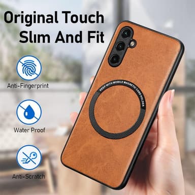 SKALO Samsung A14 4G/5G PU Nahka Hybrid Magnetic Ring Suojakuori - Ruskea