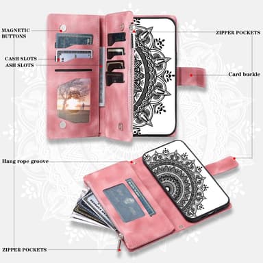 SKALO Samsung A34 5G Big Wallet Mandala Lompakkokotelo - Ruusukulta