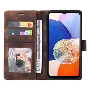 SKALO Samsung A14 4G/5G Lompakkokotelo PU-nahkaa - Ruskea