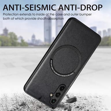 SKALO Samsung A14 4G/5G PU Nahka Hybrid Magnetic Ring Suojakuori - Ruskea