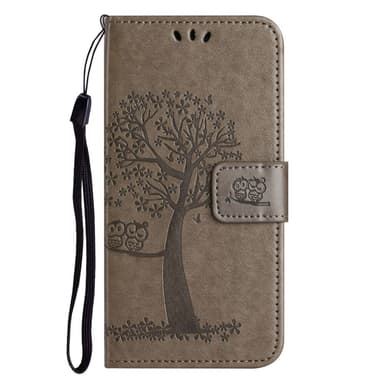 SKALO Samsung A14 4G/5G Owl Tree lompakkokotelo - Harmaa