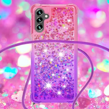 SKALO Samsung A54 5G Juoksuhiekka Glitter Mobile kaulapanta - Pinkki-Violetti