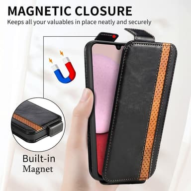 SKALO Samsung A14 4G/5G CASENEO Vertical Flip Lompakkokotelo - Musta