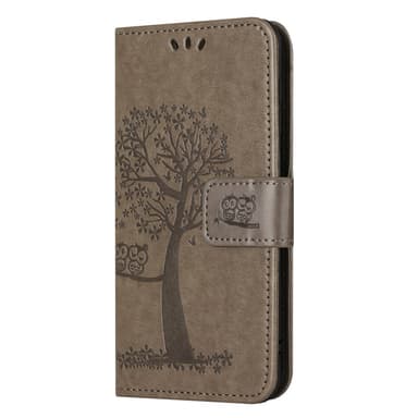 SKALO Samsung A14 4G/5G Owl Tree lompakkokotelo - Harmaa