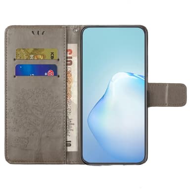 SKALO Samsung A14 4G/5G Owl Tree lompakkokotelo - Harmaa
