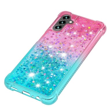 SKALO Samsung A54 5G Juoksuhiekka Glitter Sydämet TPU kuori - Pinkki-Turkoosi