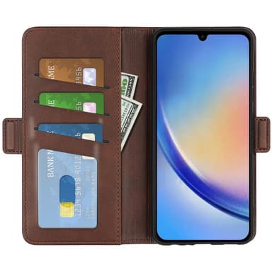 SKALO Samsung A34 5G Premium Wallet Lompakkokotelo - Tummanruskea