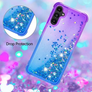 SKALO Samsung A14 5G Juoksuhiekka Glitter Sydämet TPU kuori - Violetti-Sininen