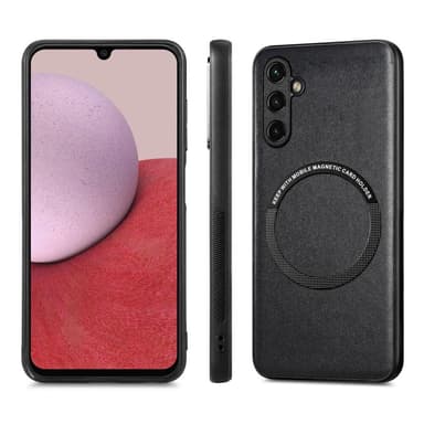 SKALO Samsung A14 4G/5G PU Nahka Hybrid Magnetic Ring Suojakuori - Musta
