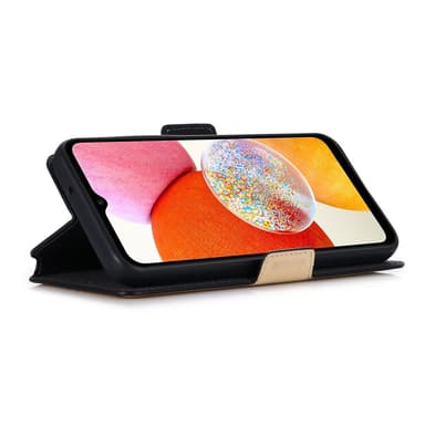 SKALO Samsung A14 4G/5G MUXMA Saffiano PU-nahka Lompakkokotelo - Kulta