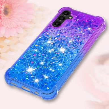 SKALO Samsung A14 5G Juoksuhiekka Glitter Sydämet TPU kuori - Violetti-Sininen
