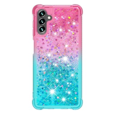 SKALO Samsung A54 5G Juoksuhiekka Glitter Sydämet TPU kuori - Pinkki-Turkoosi