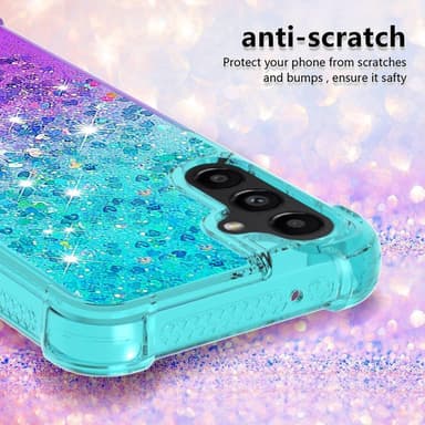 SKALO Samsung A14 5G Juoksuhiekka Glitter Sydämet TPU kuori - Turkoosi-Violetti