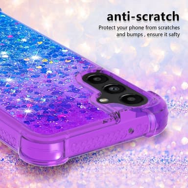 SKALO Samsung A14 5G Juoksuhiekka Glitter Sydämet TPU kuori - Violetti-Sininen