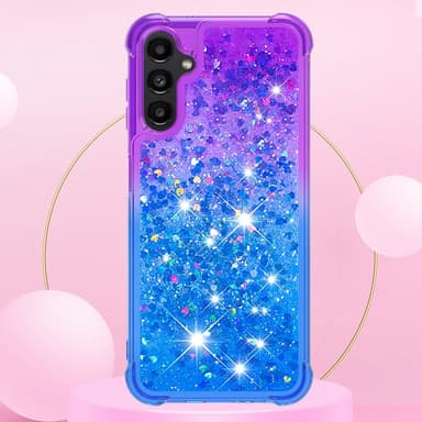 SKALO Samsung A14 5G Juoksuhiekka Glitter Sydämet TPU kuori - Violetti-Sininen