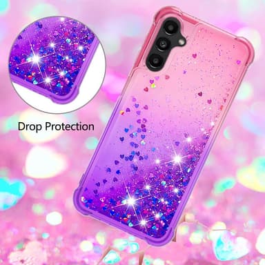 SKALO Samsung A14 5G Juoksuhiekka Glitter Sydämet TPU kuori - Pinkki-Violetti