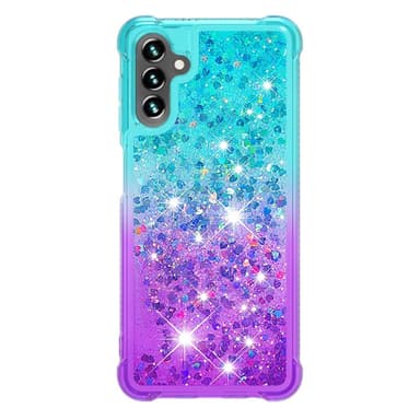 SKALO Samsung A54 5G Juoksuhiekka Glitter Sydämet TPU kuori - Turkoosi-Violetti
