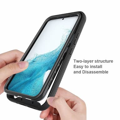 SKALO Samsung A54 5G Iskunkestävä Clear Hybrid Suojakuori + suojakalvo - Punainen