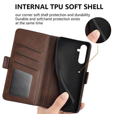 SKALO Samsung A34 5G Premium Wallet Lompakkokotelo - Tummanruskea