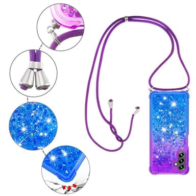 SKALO Samsung A54 5G Juoksuhiekka Glitter Mobile kaulapanta - Violetti-Sininen