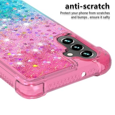 SKALO Samsung A54 5G Juoksuhiekka Glitter Sydämet TPU kuori - Pinkki-Turkoosi